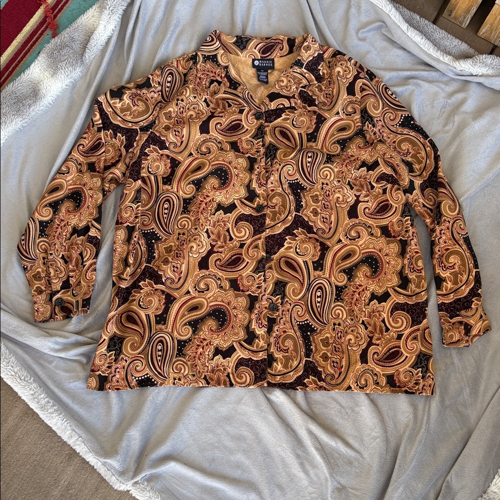 Maggie Barnes Paisley Blouse in Black and Brown ladies size 2X